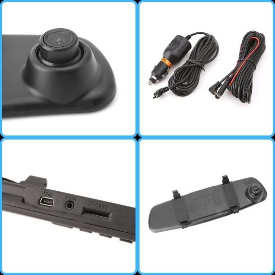 Dashcam - Cámara para Auto con Espejo Retrovisor 360°, Doble Lente, Pantalla IPS 4.3