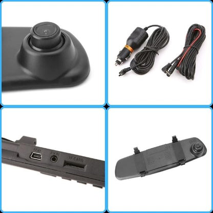 Dashcam - Cámara para Auto con Espejo Retrovisor 360°, Doble Lente, Pantalla IPS 4.3