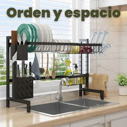 Estante Escurridor de Cocina – Acero Inoxidable con soporte para Platos y Utensilios