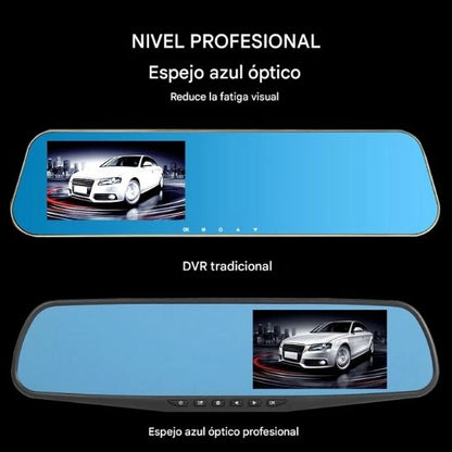 Dashcam - Cámara para Auto con Espejo Retrovisor 360°, Doble Lente, Pantalla IPS 4.3