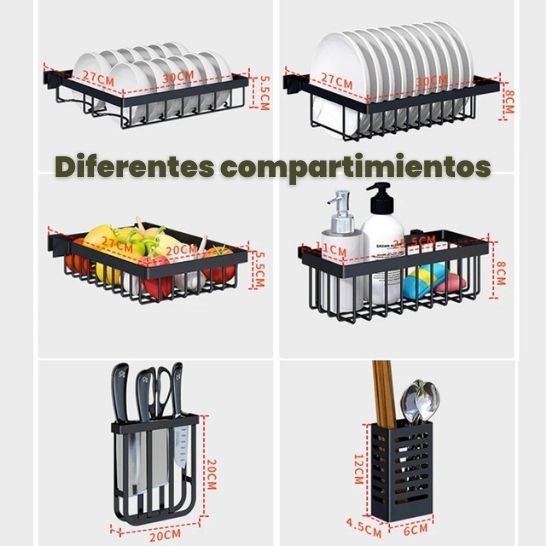 Estante Escurridor de Cocina – Acero Inoxidable con soporte para Platos y Utensilios