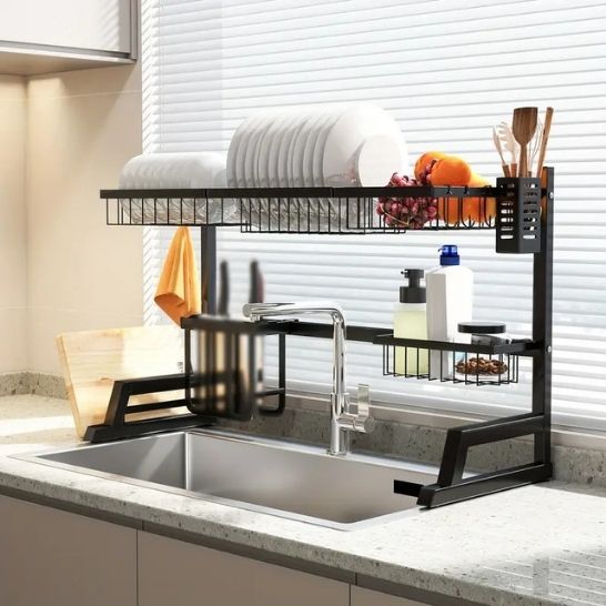 Estante Escurridor de Cocina – Acero Inoxidable con soporte para Platos y Utensilios