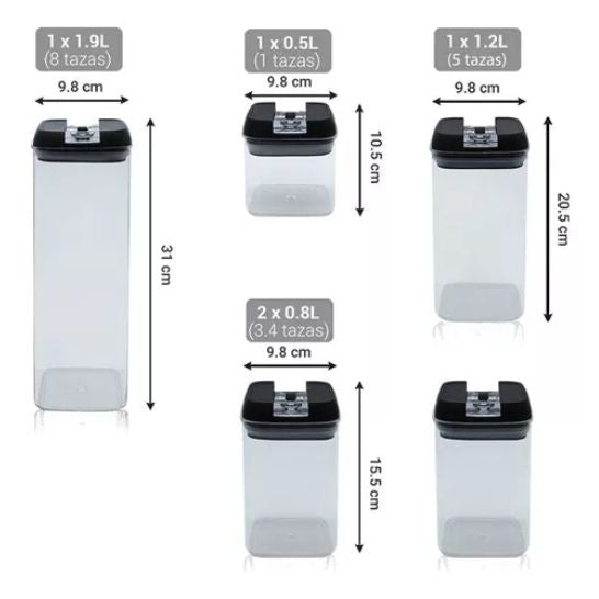 SET DE 5 CONTENEDORES 🥗 ALMACENA TUS ALIMENTOS HERMÉTICAMENTE