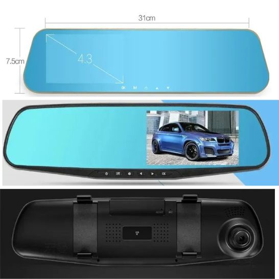 Dashcam - Cámara para Auto con Espejo Retrovisor 360°, Doble Lente, Pantalla IPS 4.3