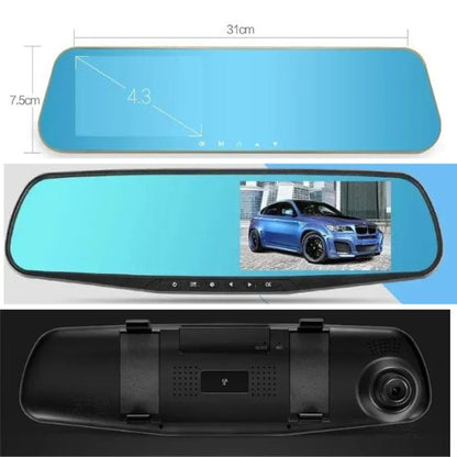 Dashcam - Cámara para Auto con Espejo Retrovisor 360°, Doble Lente, Pantalla IPS 4.3