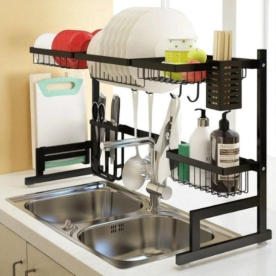 Estante Escurridor de Cocina – Acero Inoxidable con soporte para Platos y Utensilios