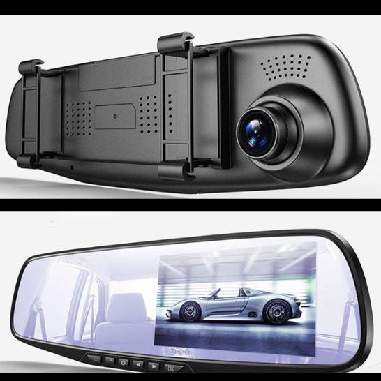 Dashcam - Cámara para Auto con Espejo Retrovisor 360°, Doble Lente, Pantalla IPS 4.3