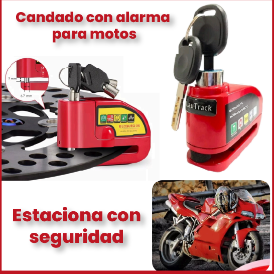 Candado Antirrobo Moto  con Alarma  – Recargable por USB, Acero Reforzado, Sensor de Vibración, Incluye Cable de Seguridad