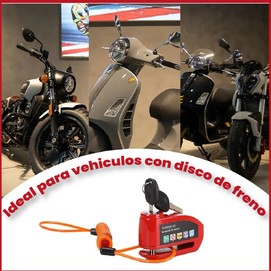 Candado Antirrobo Moto  con Alarma  – Recargable por USB, Acero Reforzado, Sensor de Vibración, Incluye Cable de Seguridad