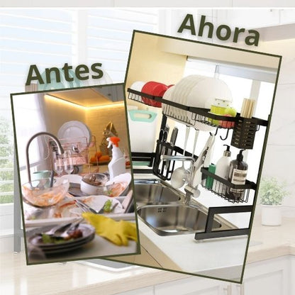 Estante Escurridor de Cocina – Acero Inoxidable con soporte para Platos y Utensilios